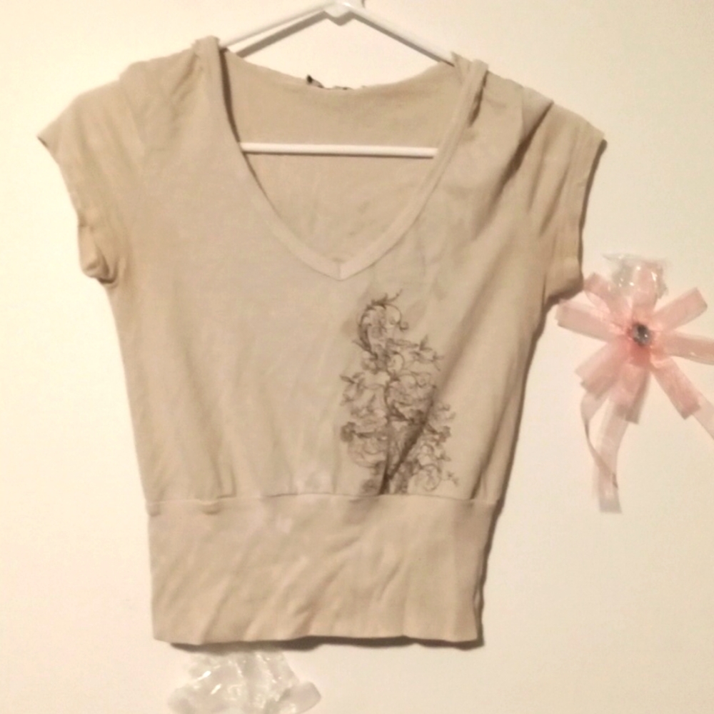 Tan Cream color, midriff top, hood
